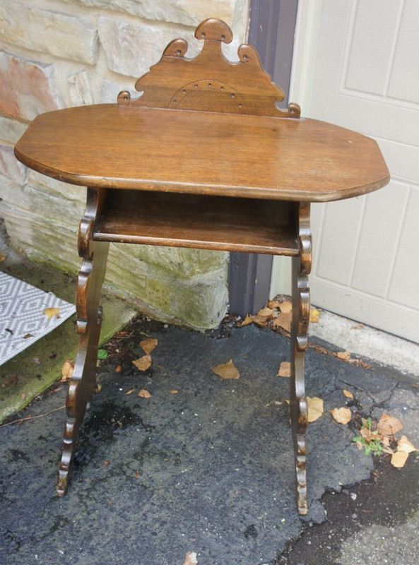 Vintage Arts & Crafts Hand-Crafted Style Wood Telephone Accent Parlor Table
