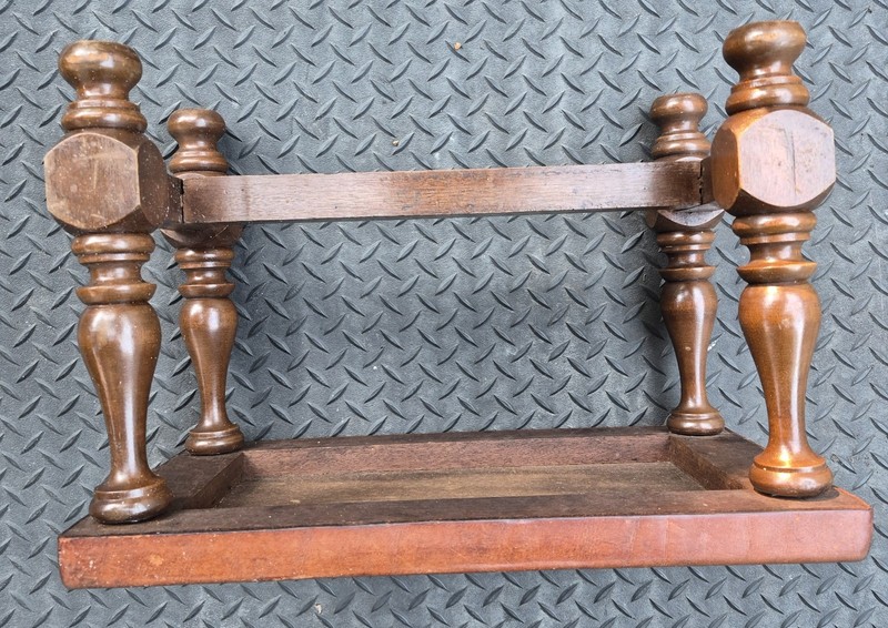 4-Vintage Mid-Century Small wood benches with Hand-tooled leather tops from Peru gallery
