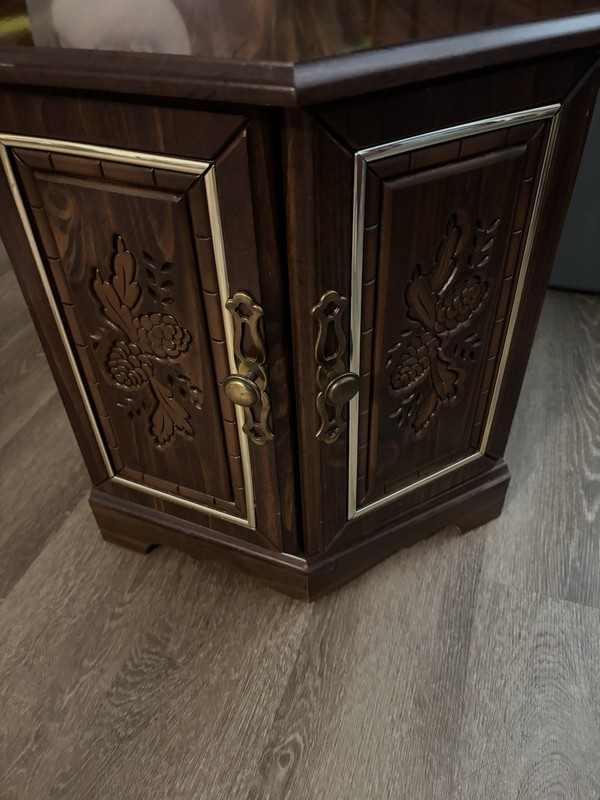 Vintage Hexagonal Wood Side End Table With Storage Compartment gallery