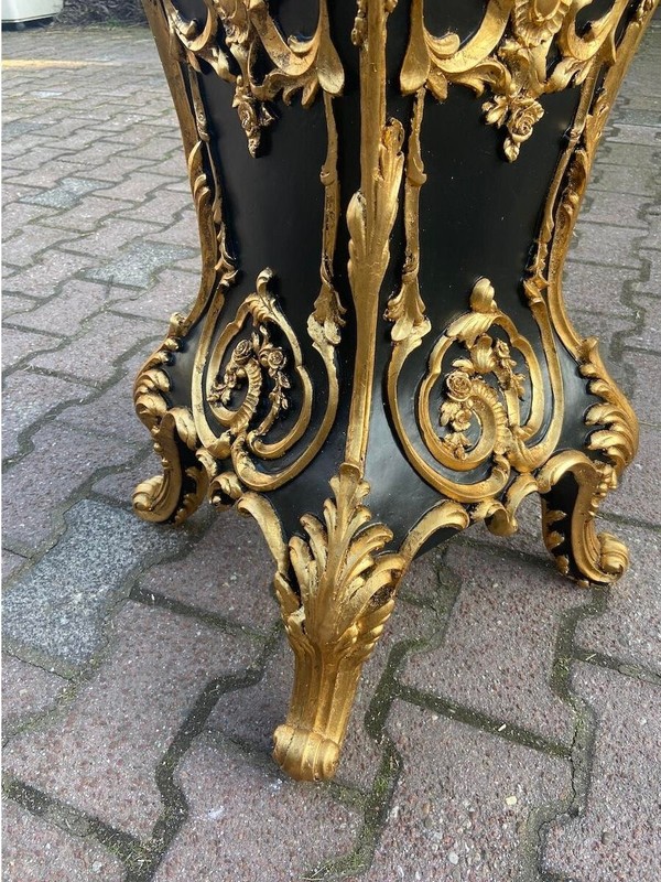 Pedestals Display Stands Italian Baroque Black Gold Columns Vintage Pair 1990s gallery