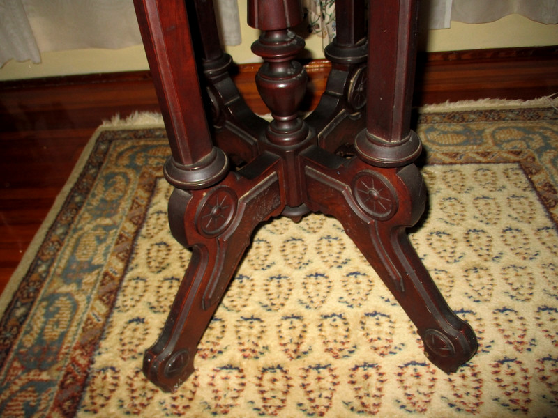 SUPERB! Antique Victorian Ornate Walnut Beveled Marble Top Parlor Table gallery