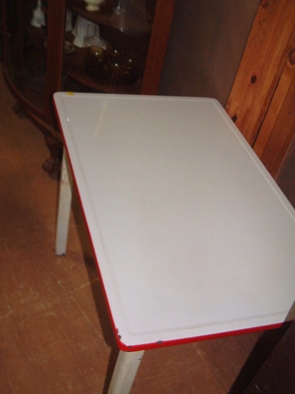 1950's Vintage Kitchen Table Porcelain/Wood RARE Original 40X25X29 1/2 Height gallery