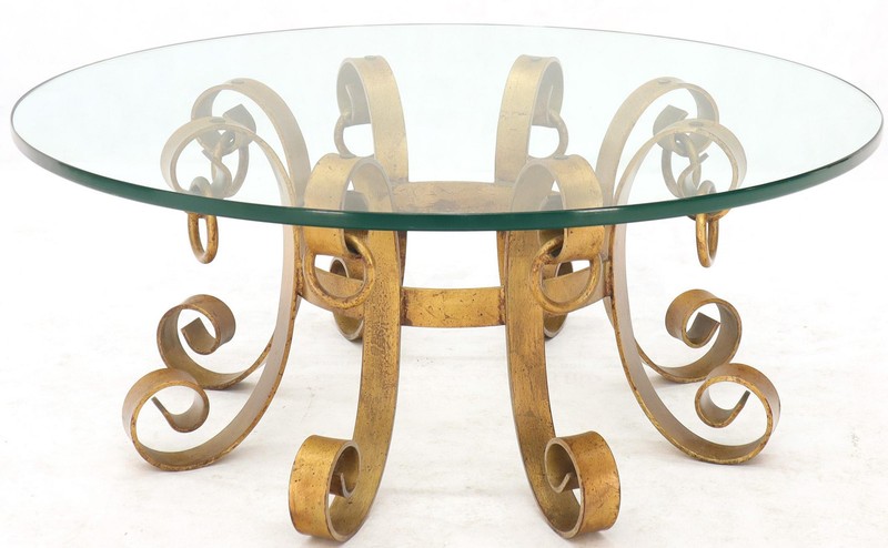 Round Decorative Gilt Wrought Iron Base Glass Top Sunburst Coffee Table MINT! gallery