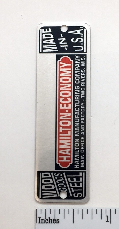 Hamilton Economy Drafting Table Metal Identification Badge - Reproduction gallery