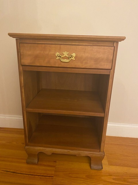 Vintage Stickley Side Table, Nightstand, Solid Cherry Top, Drawer, Center Shelf