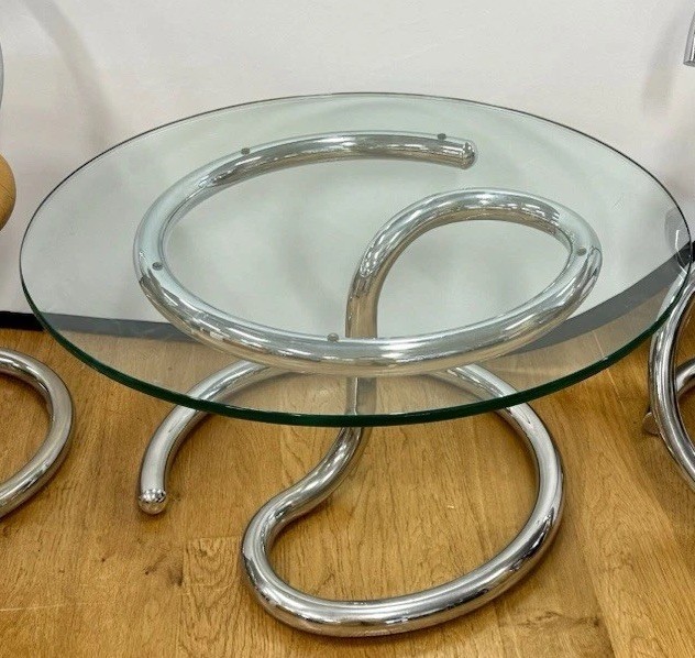 Rare Mid Century Iconic Giotto Stoppino Cobra Chrome & Glass Table M/I Italy gallery