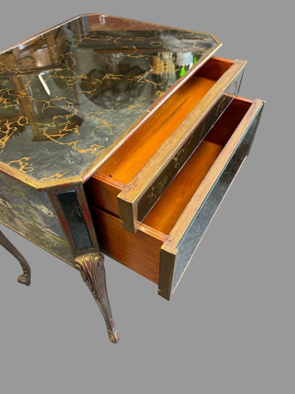 Hollywood Regency Mid Century Chinoiserie Mirrored Side Table Stand gallery