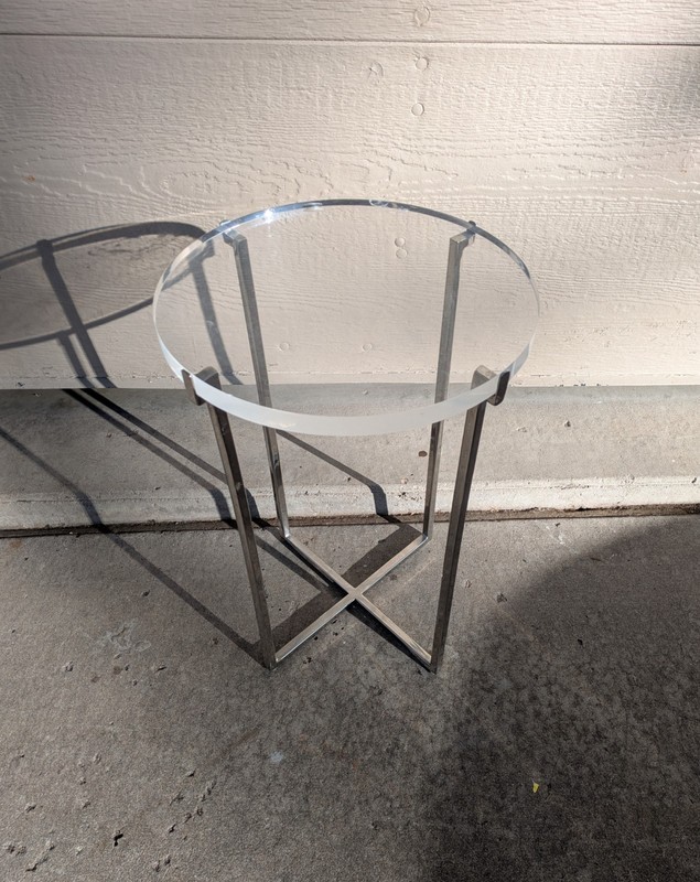Vintage Mid Century Modern Glam Round Acrylic Lucite Sculptural Metal Table K24 gallery