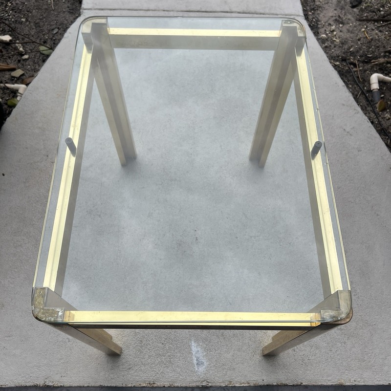 Mid-Century Modern Hollywood Regency Brass and Thick Glass Coffee End Table gallery