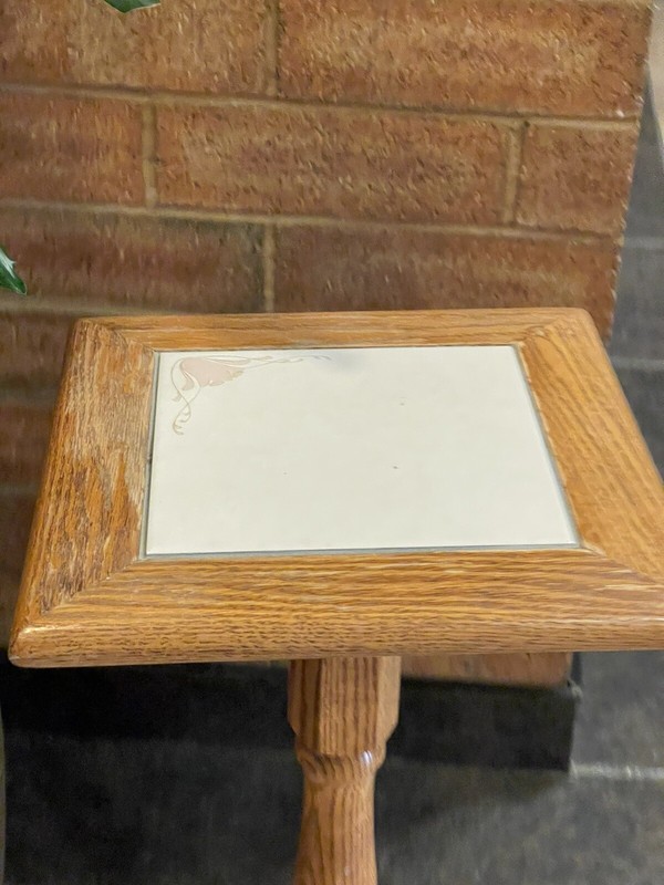 Antique Rustic Oak Wood Pedestal Table Plant Stand gallery