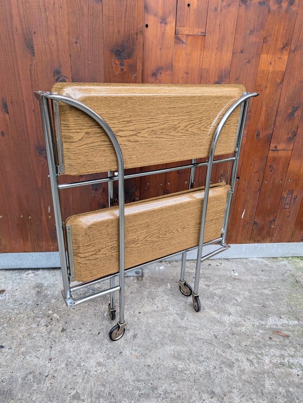 Dinette Serving Cart Tea Cart Table Side Table Oak Bar Chrome 70s WOW gallery