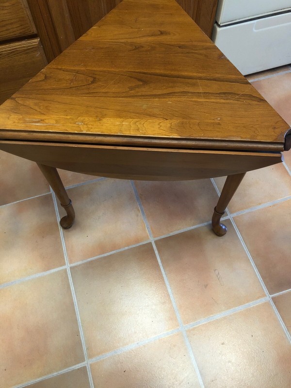 Statton Trutype Table Cherry Wood Drop Leaf Queen Anne Triangle Side Vintage gallery