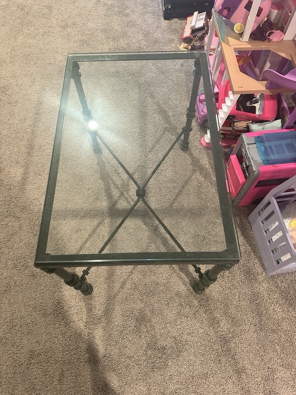 Mid-Century Modern Side Table Verdigris Finish with /Glass After - RARE FIND gallery