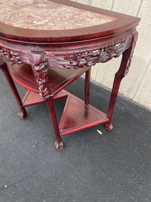 65112 Oriental Mahogany Console Table Hall Stand w/ Marble insert gallery