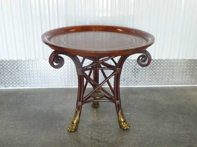 NEOCLASSICAL MAITLAND SMITH LEATHER TOP TABLE WITH BRONZE HAIRY PAW FEET