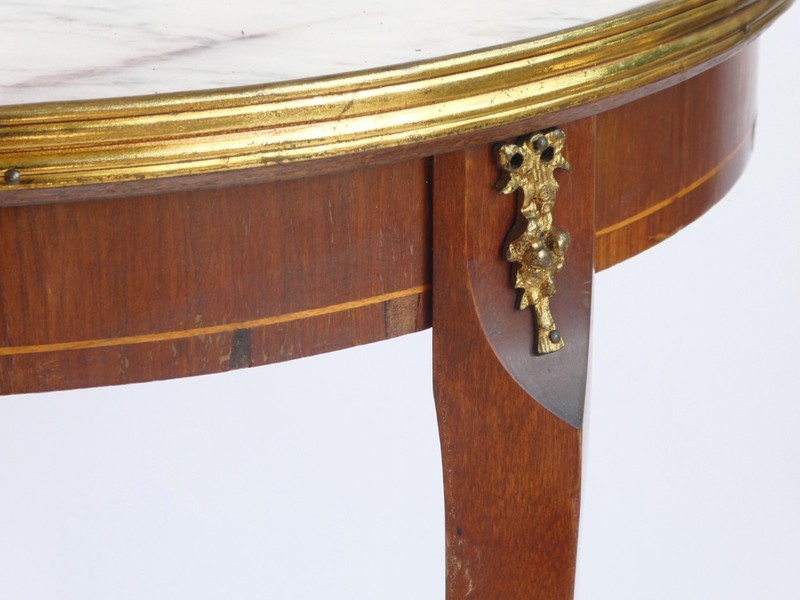 Antique French Round Coffee Table, Louis XV Style Side Table with Mable Top gallery