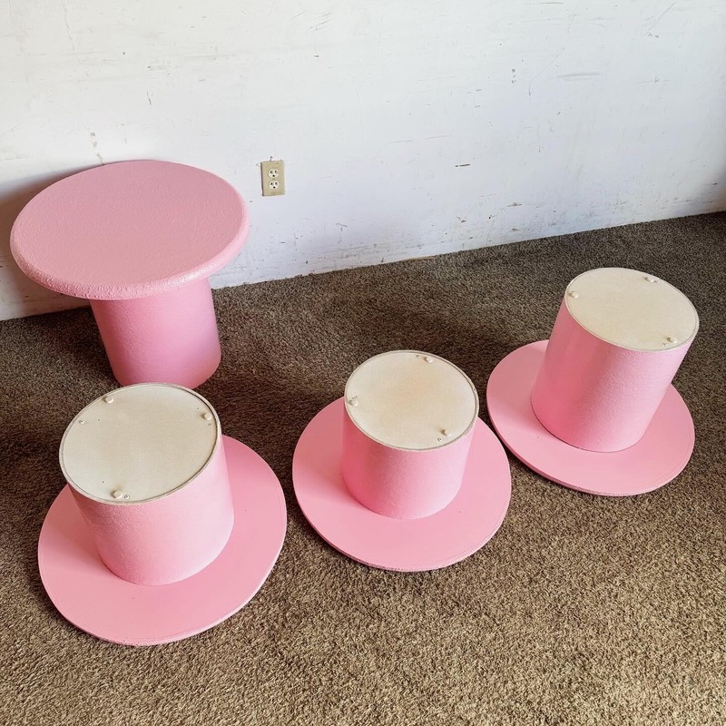 Postmodern Pink Textures Circular Mushroom Nesting Tables - Set of 4 gallery