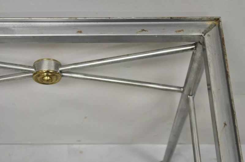 Italian Directoire Maison Jansen Style Brushed Steel & Brass End Tables - a Pair gallery