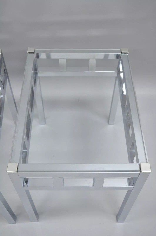 Mid Century Modern Baughman Style Chrome & Glass Rectangle Side Tables - a Pair gallery