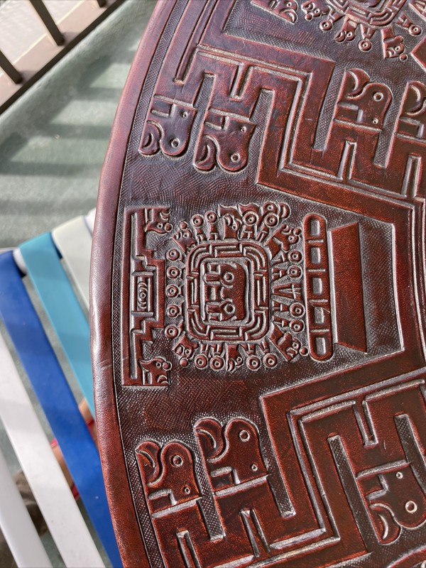 1960s Embossed Leather and Wood Coffee Table by Angel Pazmino gallery