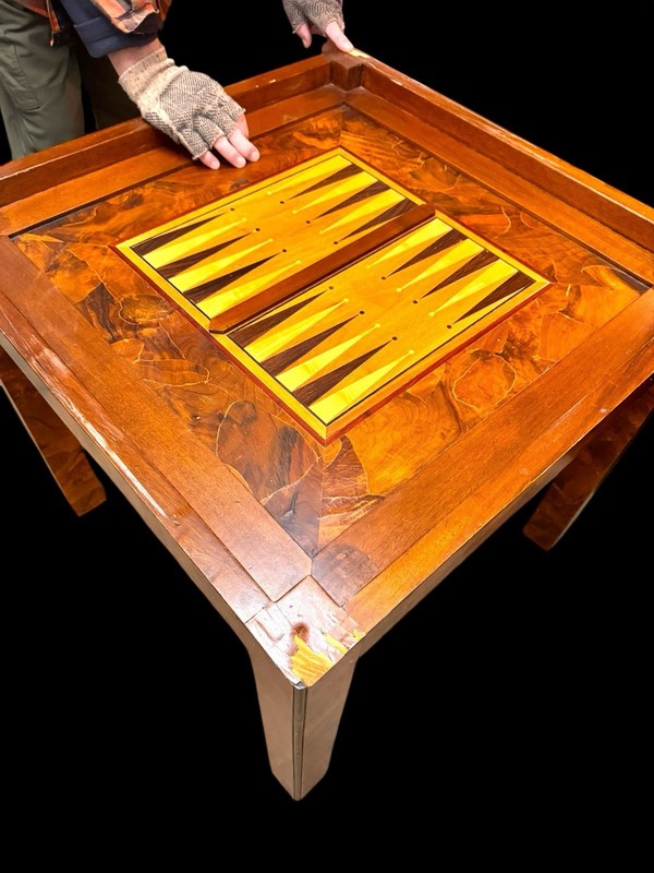 Wernermeier Enterprises New York burl wood parsons game table brass trim Fliptop gallery