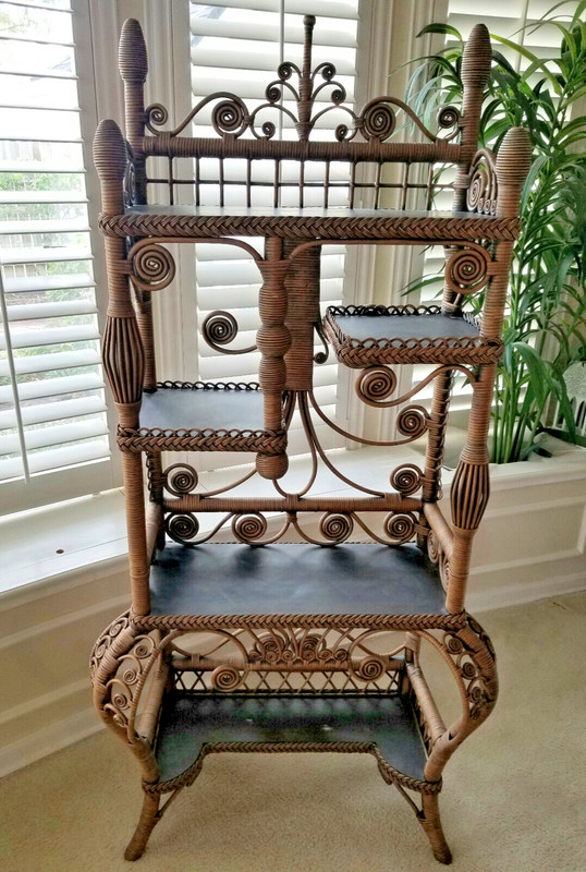Set Antique Wicker Etagere ~ Victorian ~ Cabriole Legs~Round Side Table gallery