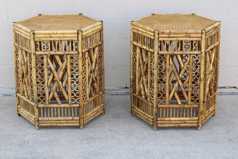 Large Vintage Brighton Pavilion Style Burnt Bamboo Fretwork Dining Table Bases gallery