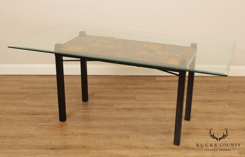 Quality Artisan Modular Driftwood, Iron Base, Glass Top Dining Table gallery