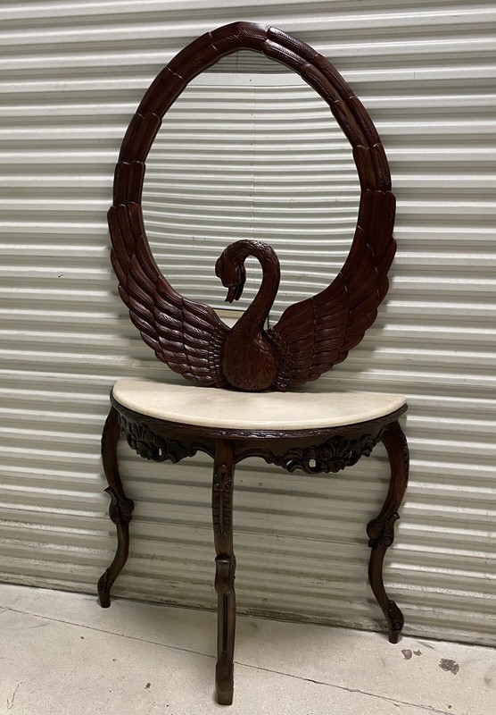 Hand Curves Swan Wall Mirror With Marble Top Table