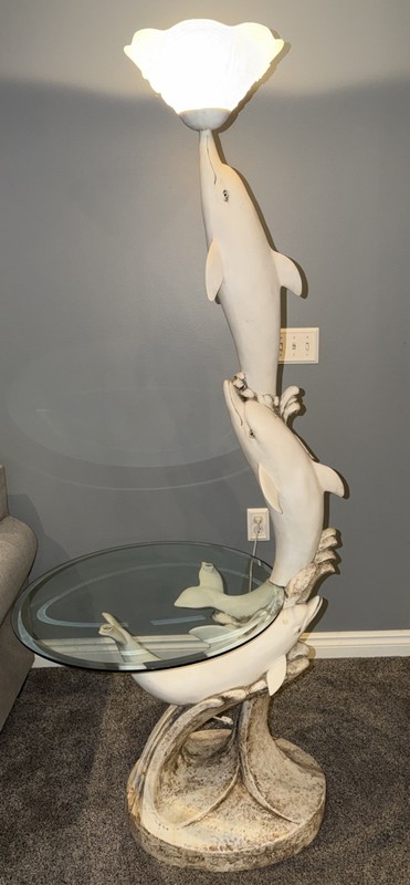 Vintage 6’ 4” Dolphin Corner / End Table W/ Lamp – Sea Life – Ocean / Salt Life