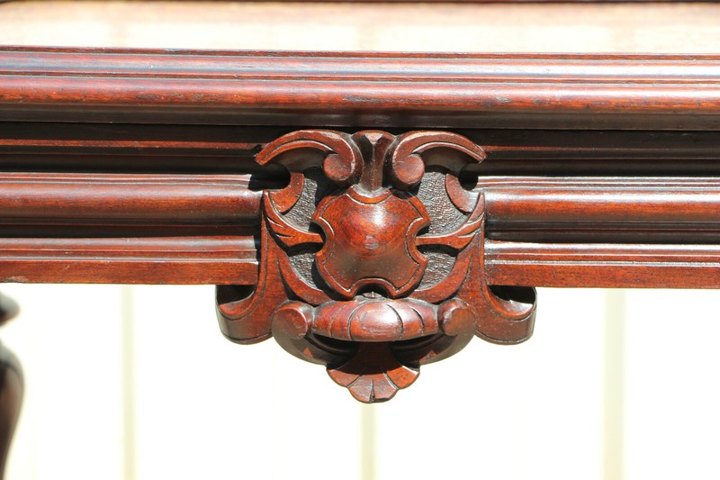 Exceptional XLarge Walnut Victorian Marble Top Library Center Table gallery