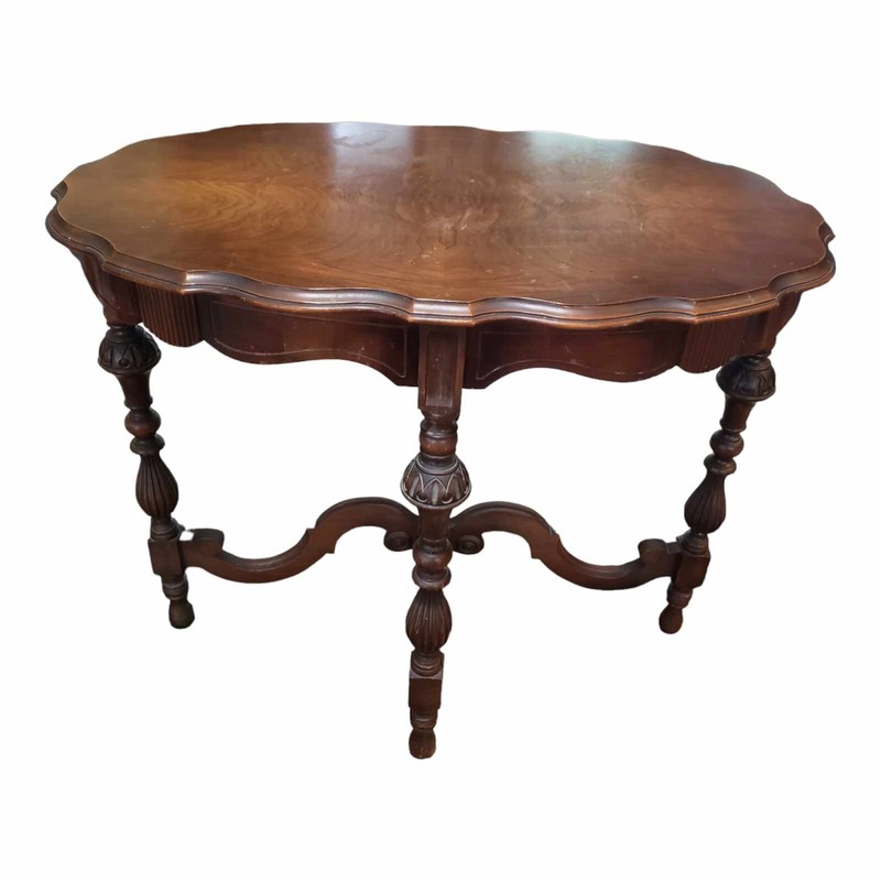 Vintage Parlor Entry Mersman Table #4175 1/2 Inlay Carved Brown 30x36x22