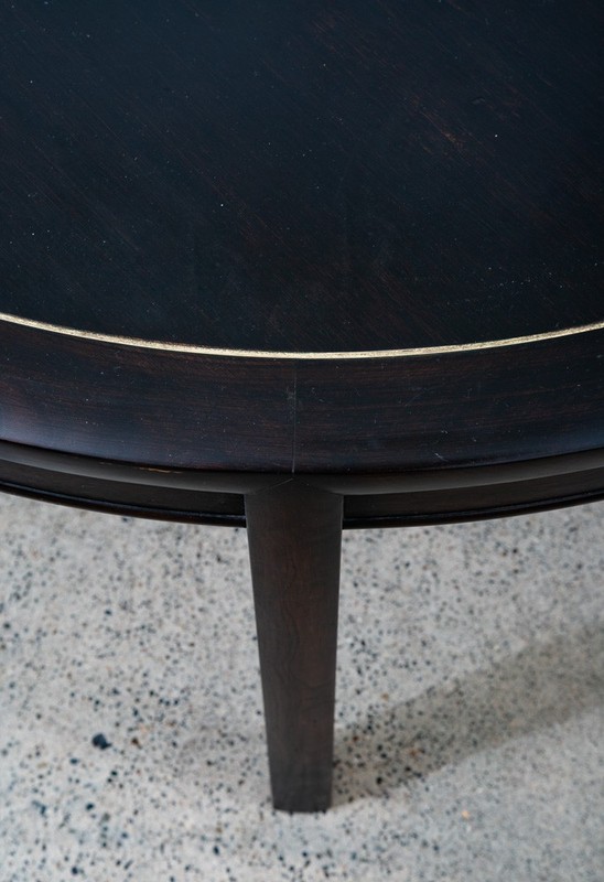 Mid Century Modern Dining Table Card Walnut Round Custom Vintage Brass Gold Mcm gallery