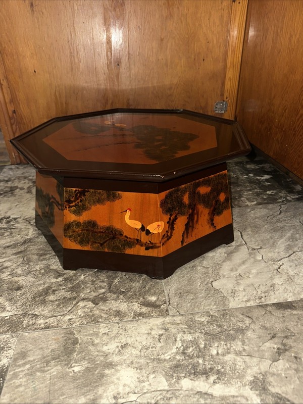 19th Century Chinoiserie Tea Table lacquer top hand painted table solid wood gallery