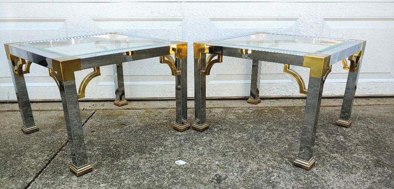 FANTASTIC 70’S MID CENTURY MODERN CHROME/ BRASS END TABLES BY MASTERCRAFT/ BAKER
