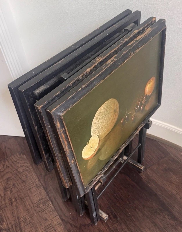 MCM Artex Snack TV Tray Set Of 5 Vintage Folding Table FINE Art Still Life gallery