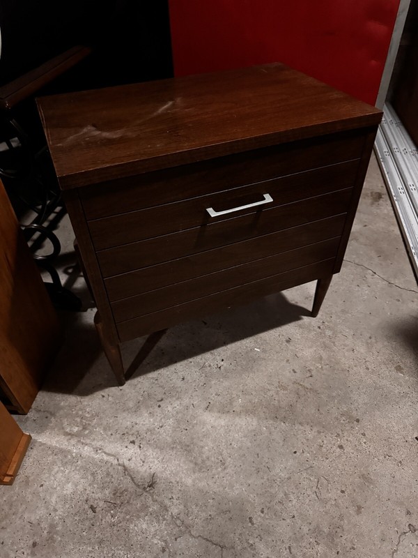 Mid-Century Record Cabinet Lu Van 60’s Nightstand Table Accordion Door Vintage