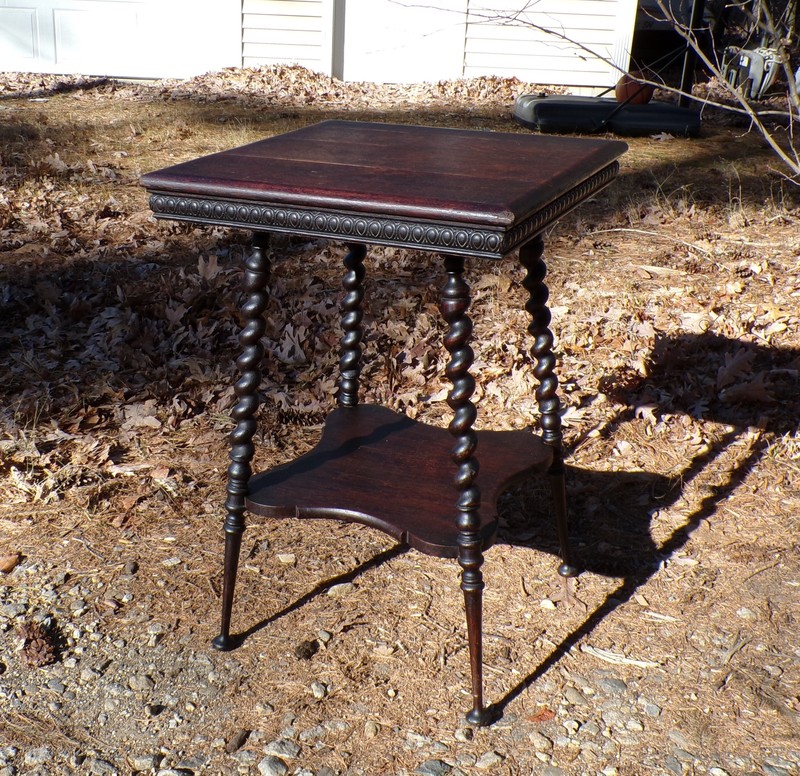 Antique 19th C Victorian Solid Oak Barley Twist Table Plant Stand Parlor Table