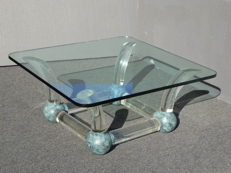 Vintage Mid Century Modern Coffee Table Lucite Sabre Legs & Turquoise Ball Feet