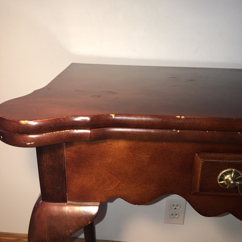 Bombay Company Queen Anne Mahogany Wood Game Card Fold Over Out Console Table gallery