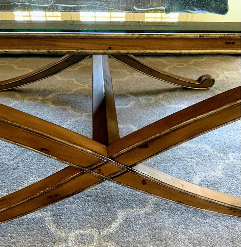 Gorgeous Large Gilt Edged Wood Coffee Table With Antiqued Mirror Top gallery