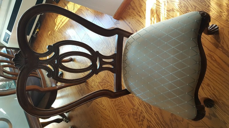 Formal Dining Room Table WALNUT With 6 Matching Chairs and protective top glass. gallery