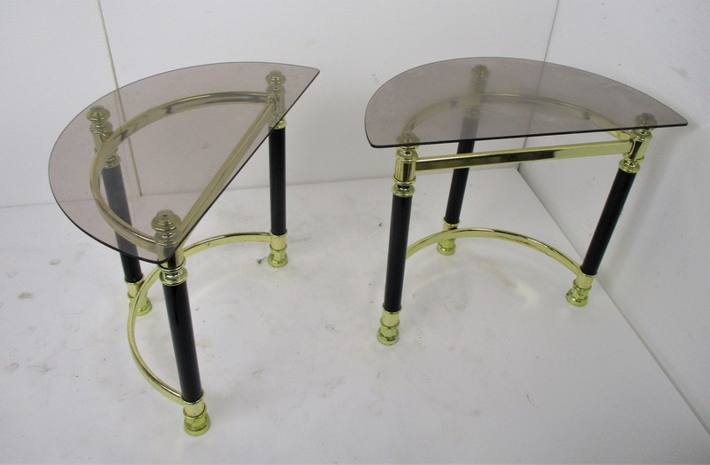 Two Side Coffee Wine End Tables Chrome Smoked Glass 80s Half Moon Vintage gallery