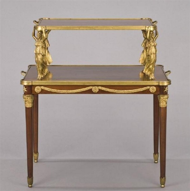 70% OFF CLEARANCE! $36,000 RARE 19TH C FRENCH MAHAGONY TIERED TABLE W/ WOMEN gallery