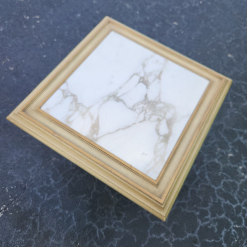 VTG Provincial Style Side Table Carved Pedestal Wood Base with Square Marble Top gallery