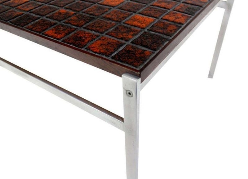 Danish Modern Chrome Base Tile Mosaic Rosewood Top Square Coffee Side Table MINT gallery
