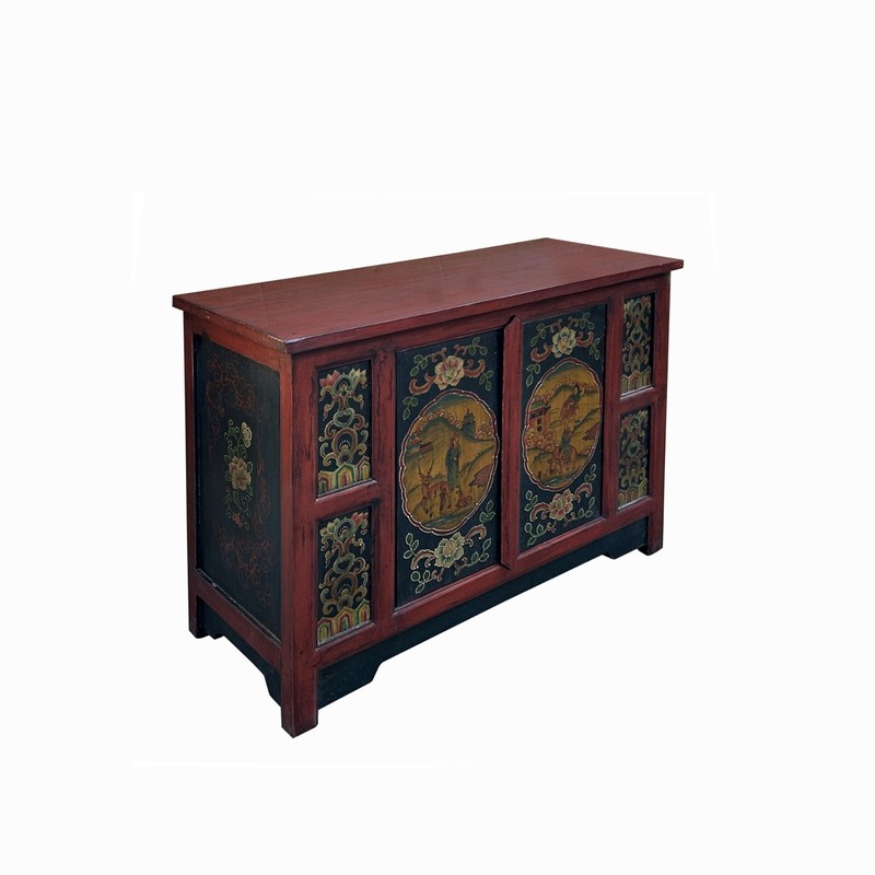 Chinese Red Tibetan Elephant Deer Sideboard Console Table Cabinet cs7734 gallery