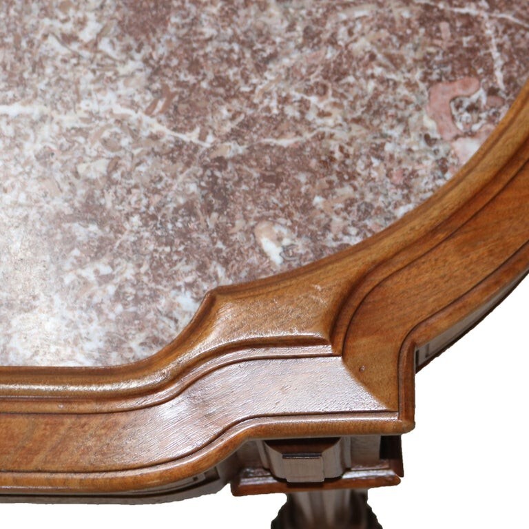 Antique Renaissance Revival Walnut Rouge Marble Parlor Table & Picture Frame Top gallery