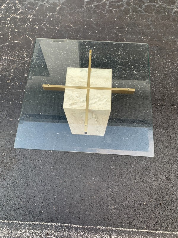 Italian Travertine, Brass and Glass Occasional Side Table attributed to Artedi gallery