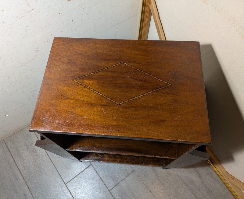 Vintage 1930s Art Deco Walnut End Side Table Magazine Rack Diamond Inlay M65 gallery